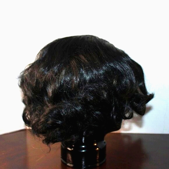 NWT Black Fluffy Curled Wig - Adjustable Cap - Retro Glam Style - Picture 6 of 8